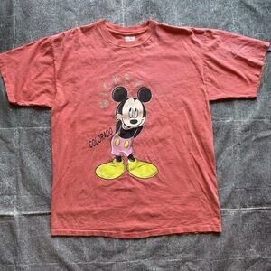 Men's Vintage 90s Velva Sheen Mickey Mouse Colorado Pink Pastel T Shirt Tee Sz L